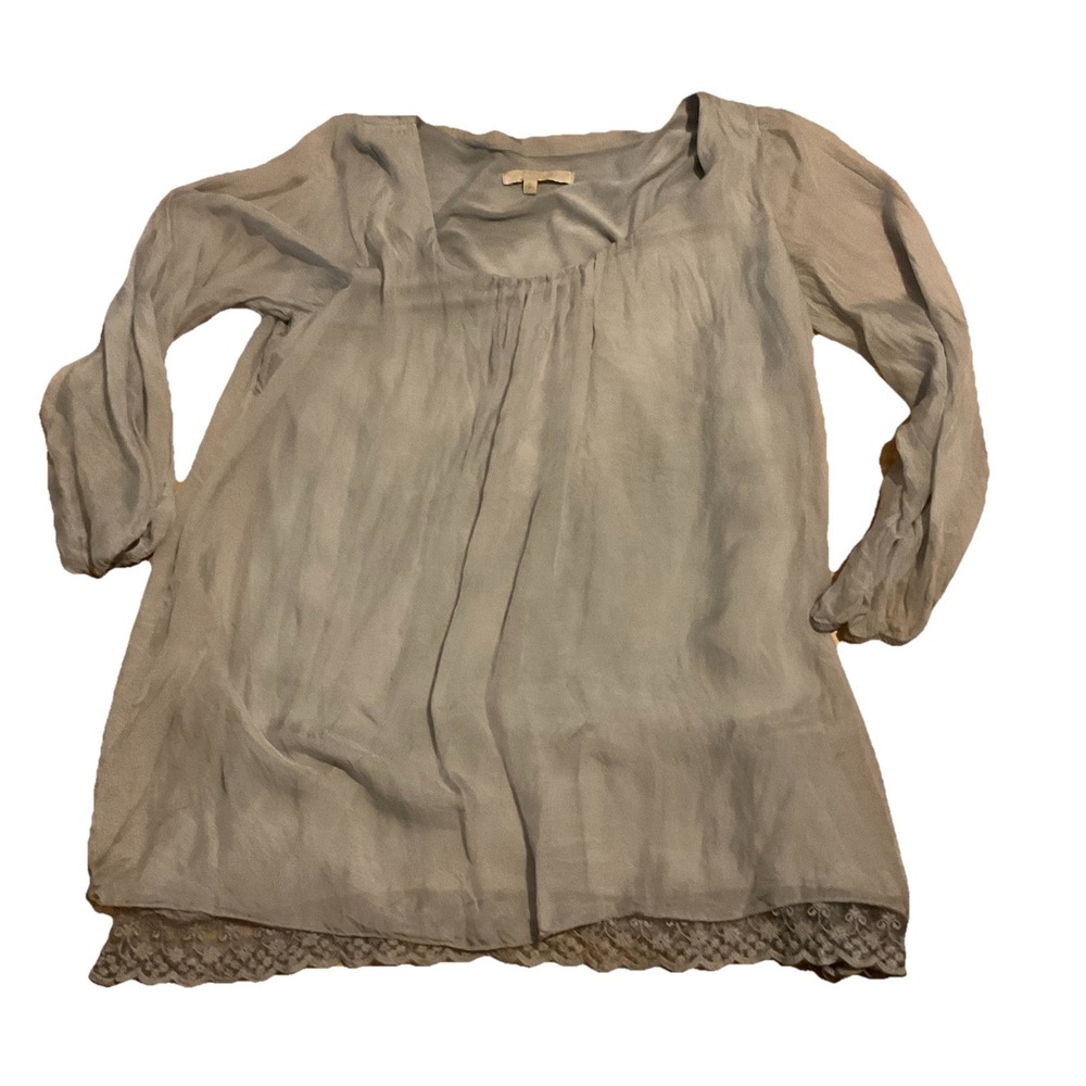 Prontomoda Giusy Grey 100% Silk Made in Italy Lace Blouse - Size S - EUC